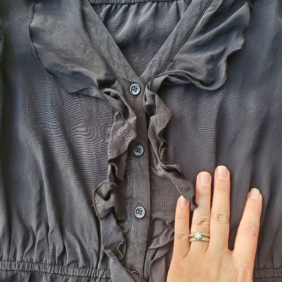 INC Black Mini Dress Button Front A-Line Ruffle Silk Work Party Sustainable 8 - Picture 10 of 10